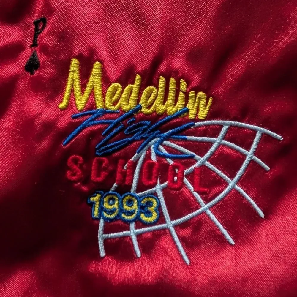 B wood Air Pablo Flight Jacket Red Satin Size S